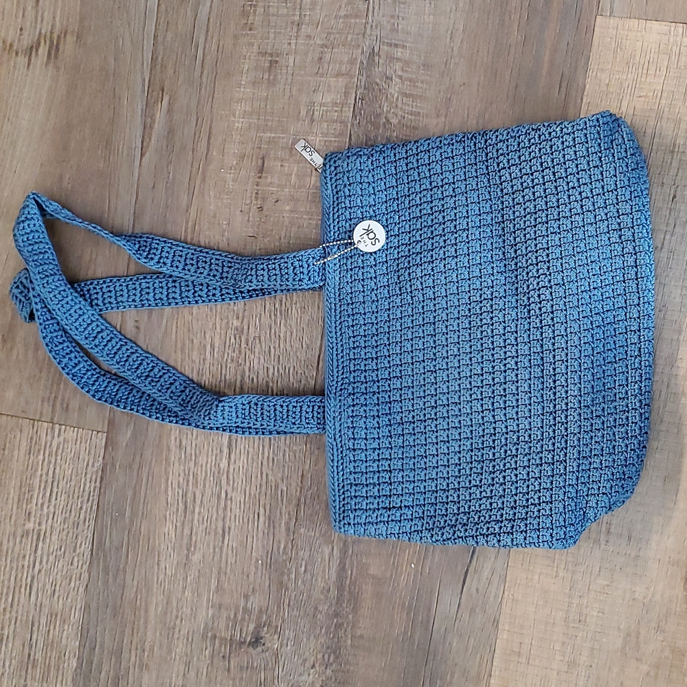 The sak crochet zippered handbag blue